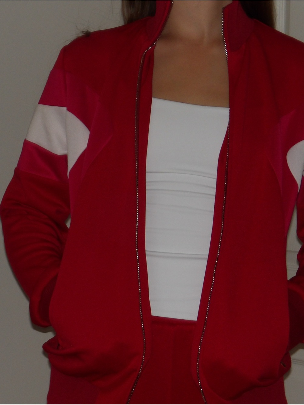 Maje Red and Pink Zip-Front Track Jumpsuit - Picture 8 of 10